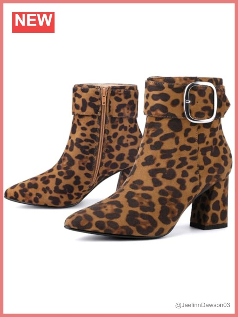 Pointed Toe Ankle Boots Women Faux Suede Chunky Heels Zip Square Buckle